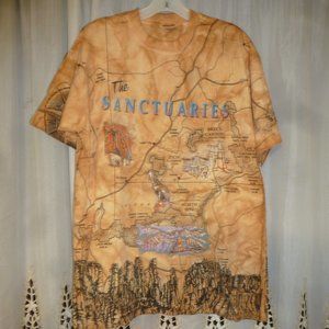 Vintage Colorful graphic of  maps the Sanctuaries Cotton  T-shirt Sz L